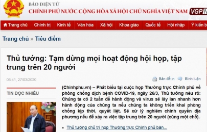 Chỉ thị 15/CT-TTg 27/3/2020 của Thủ tướng Chính phủ & Công điện khẩn 01/CĐ-UBND 28/3/2020 của Chủ tịch UBND Thành phố Hà Nội