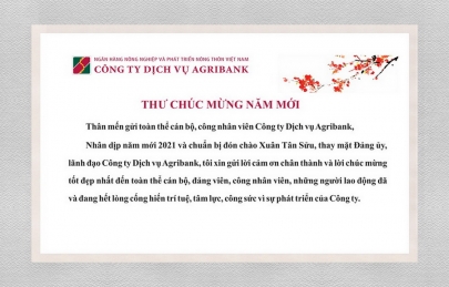 Thư Chúc mừng Năm Mới 2021 của Ban lãnh đạo Công ty Dịch vụ Agribank gửi toàn thể cán bộ công nhân viên.